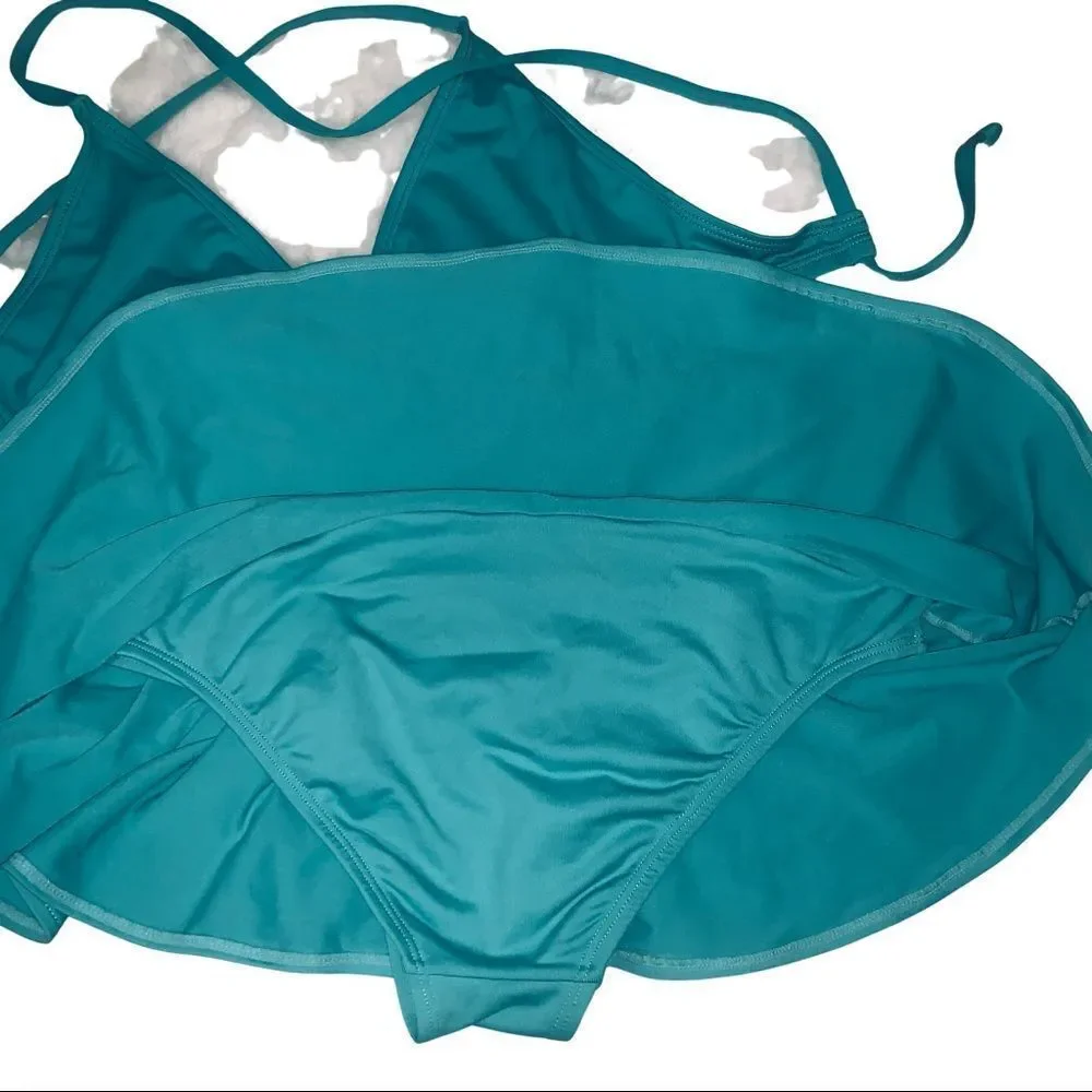 S & M Skirt With Attached Bottom & top Sea Green Solid Pualani Bikini Beachwear - Picture 11 of 12